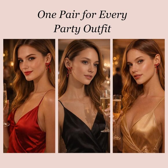 Red Bow Earrings Red Dresses for Women Party Bow Statement Jewelry for Dress Shi - Picture 3 of 8